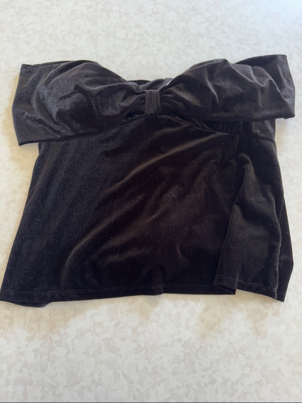 Parker Black Velvet Twist Front Strapless Top